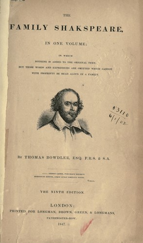 William Shakespeare: The family Shakespeare, in one volume (1847, Longman, Brown, Green & Longmans)