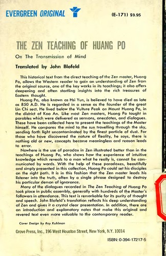 Huang, Po.: The Zen teaching of Huang Po on the transmission of mind (1958, Rider & Co., Random House~trade, Grove Press)