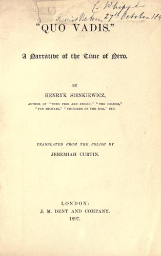 Henryk Sienkiewicz: Quo vadis (1897, Dent)