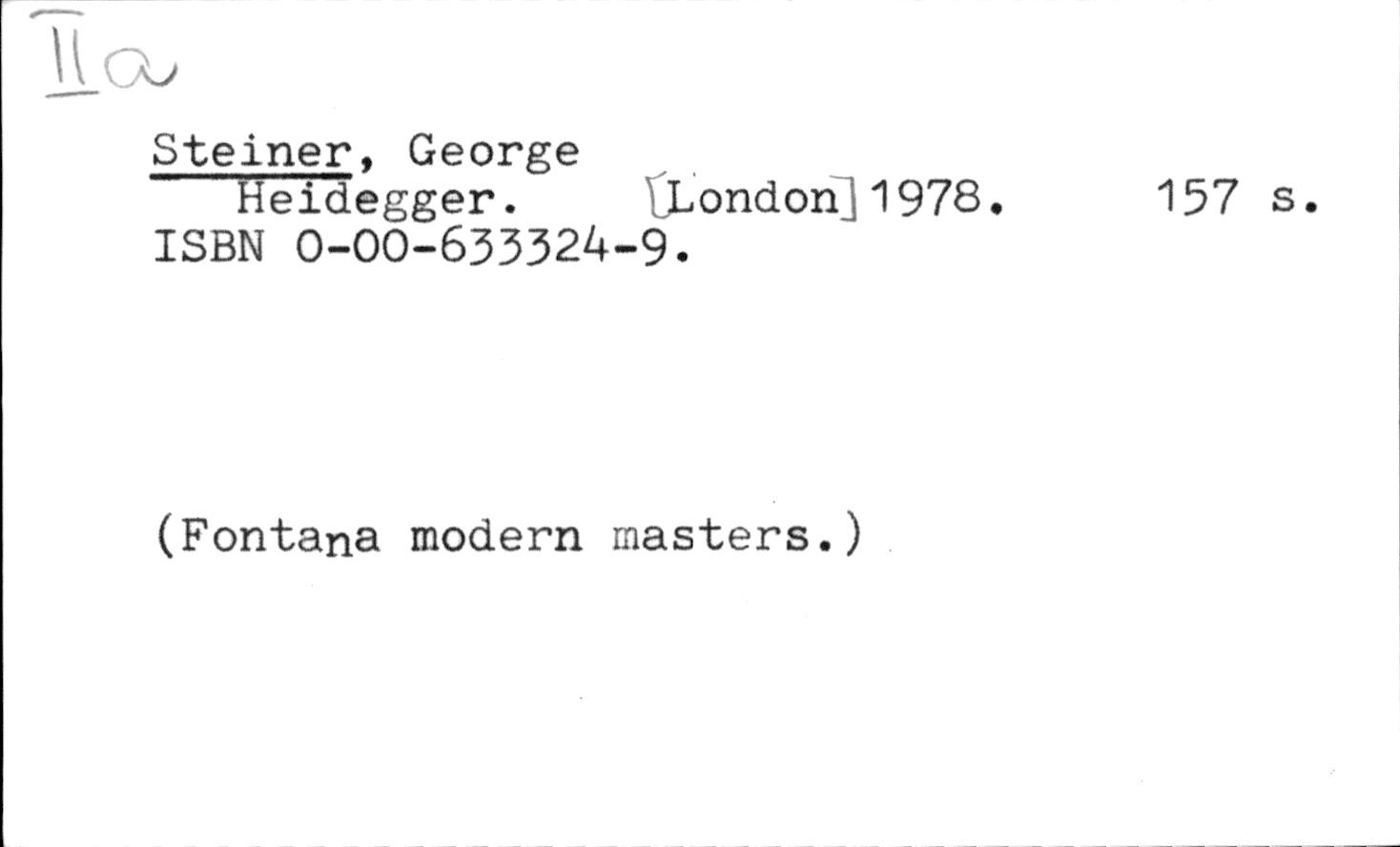 George Steiner: Heidegger. (Hardcover, 1978)