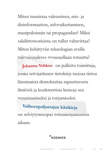 Johanna Vehkoo: Valheenpaljastajan käsikirja (Hardcover, Finnish language, 2019, Kosmos)
