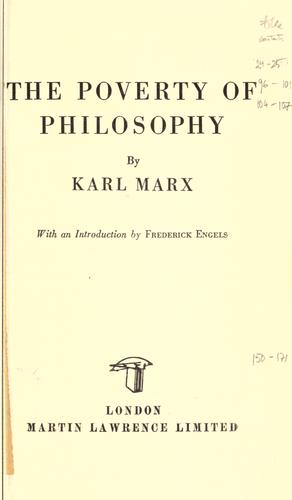 Karl Marx: The  poverty of philosophy. (M. Lawrence)