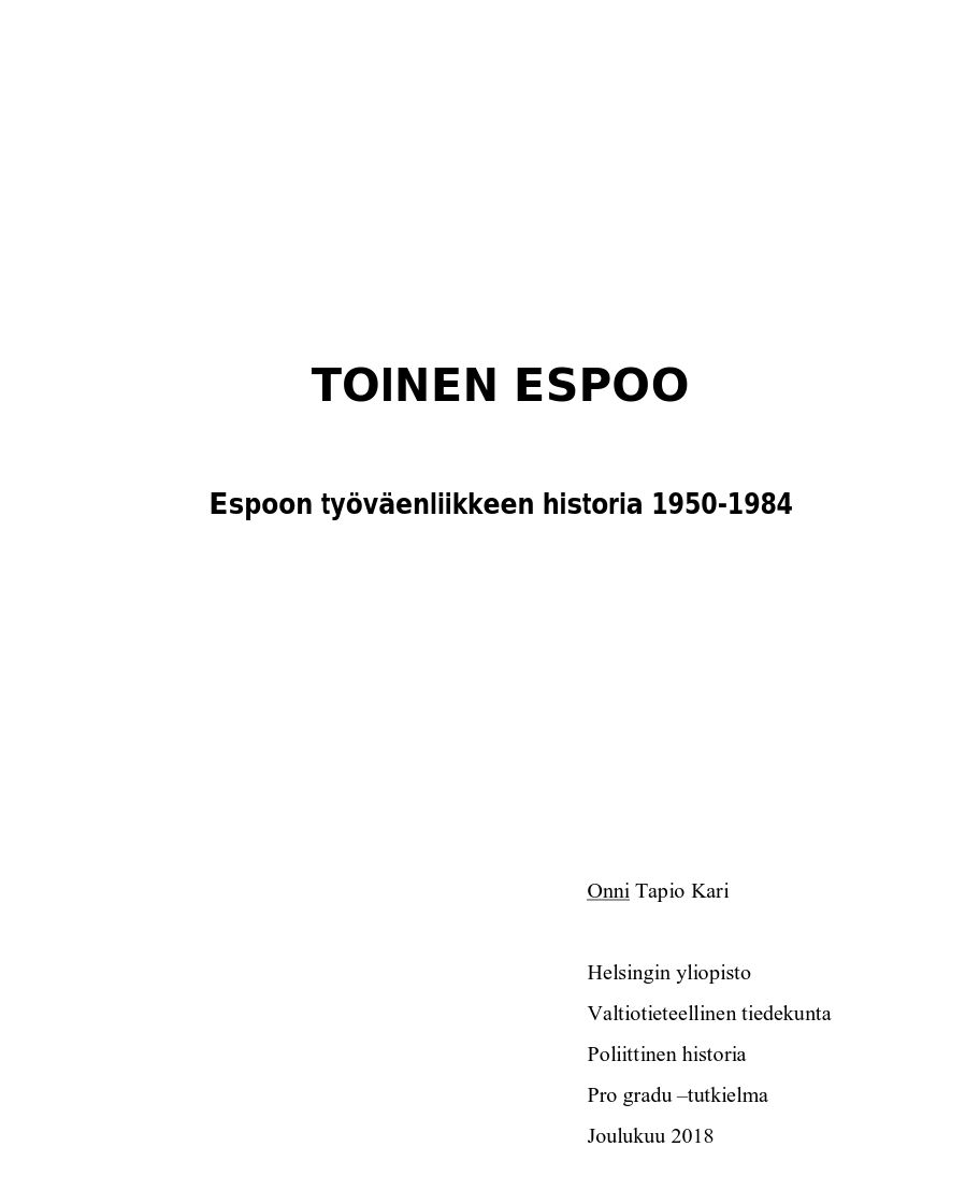 Onni Tapio Kari: Toinen Espoo (EBook, Finnish language, Helsingin yliopisto - Politiikan ja talouden tutkimuksen laitos)