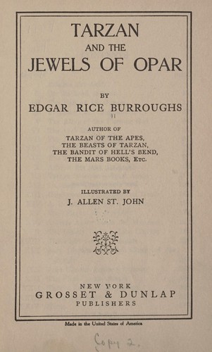 Edgar Rice Burroughs: Tarzan and the jewels of Opar (1918, A. L. Burt)